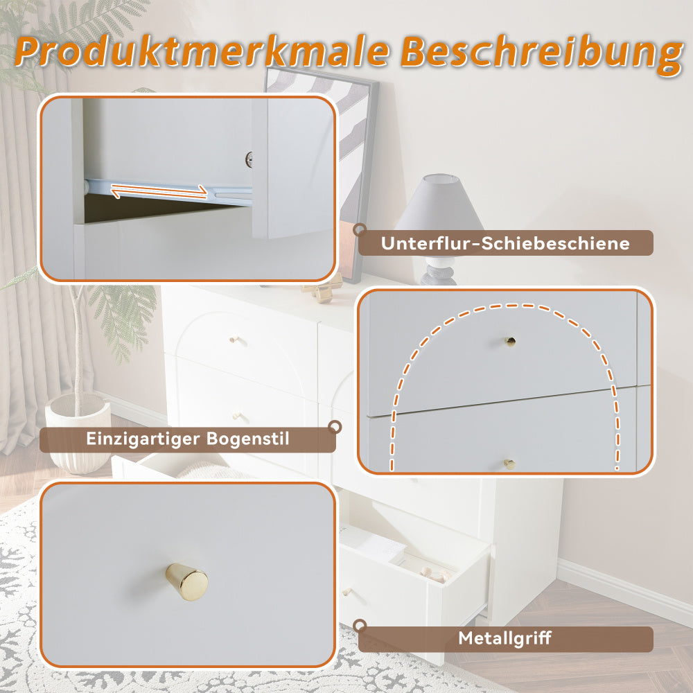 Ladeblok – Ladekast – Dressoir – Opbergmeubel – Ladekastje – Wit – 6 Lades – Vintage Design – 82x120x40 cm – Zonder Houtdelen