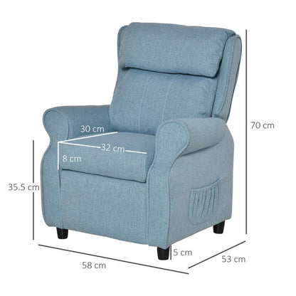 Relaxfauteuil – Verstelbare Fauteuil – Ligstoel – Lounge Stoel – Relaxstoel – Ergonomisch – Houten Frame – Handmatig Verstelbaar – Lichtblauw – Compact 58x53x70 cm – Duurzame Plastic Vulling – Queen Anne Rugleuning – Zonder Elektriciteit