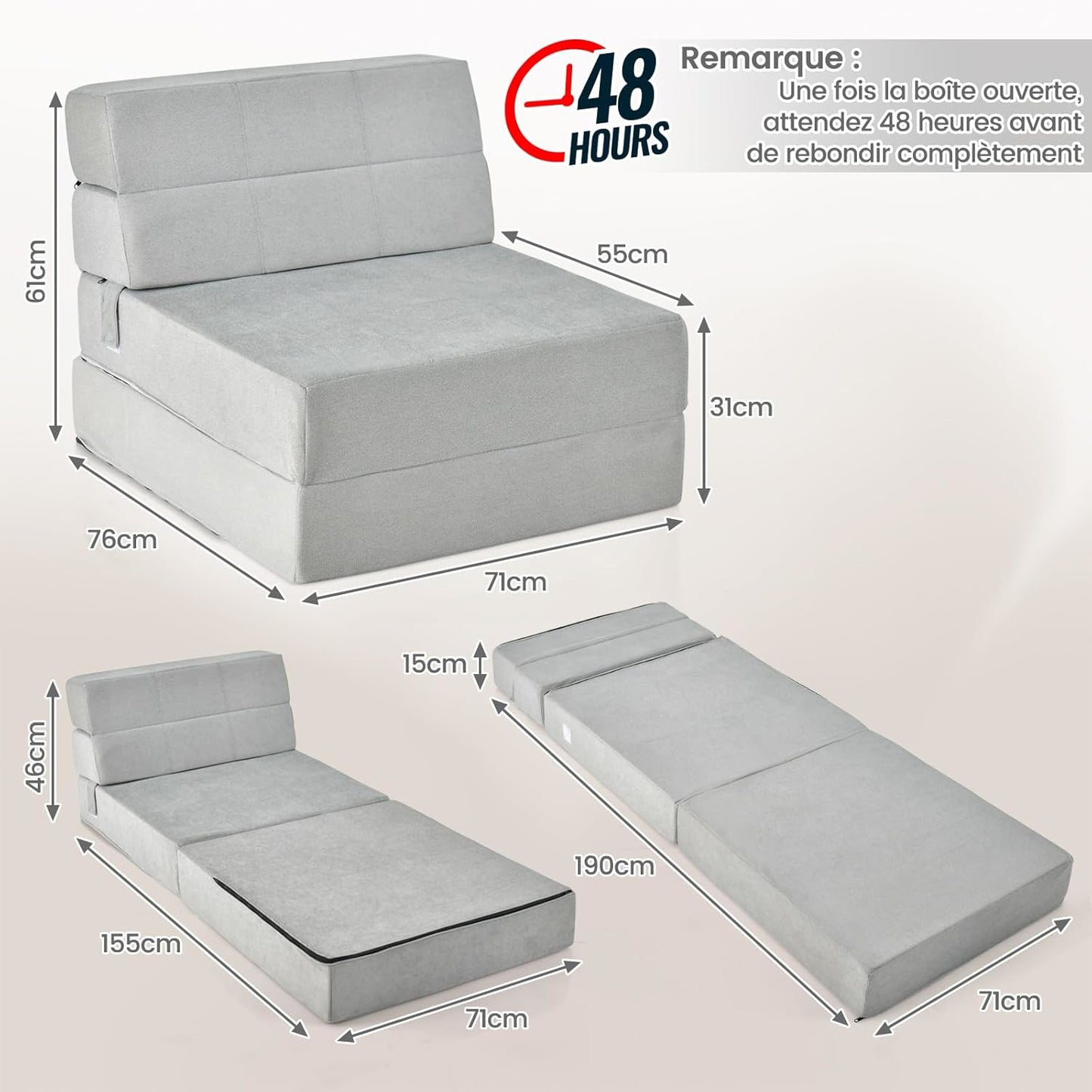 Opvouwbare Logeerbedmatras – Slaapmatras – Zitzak – Sofa Bed – Guestbed – 3-in-1 Design – Zachte Sponsvulling