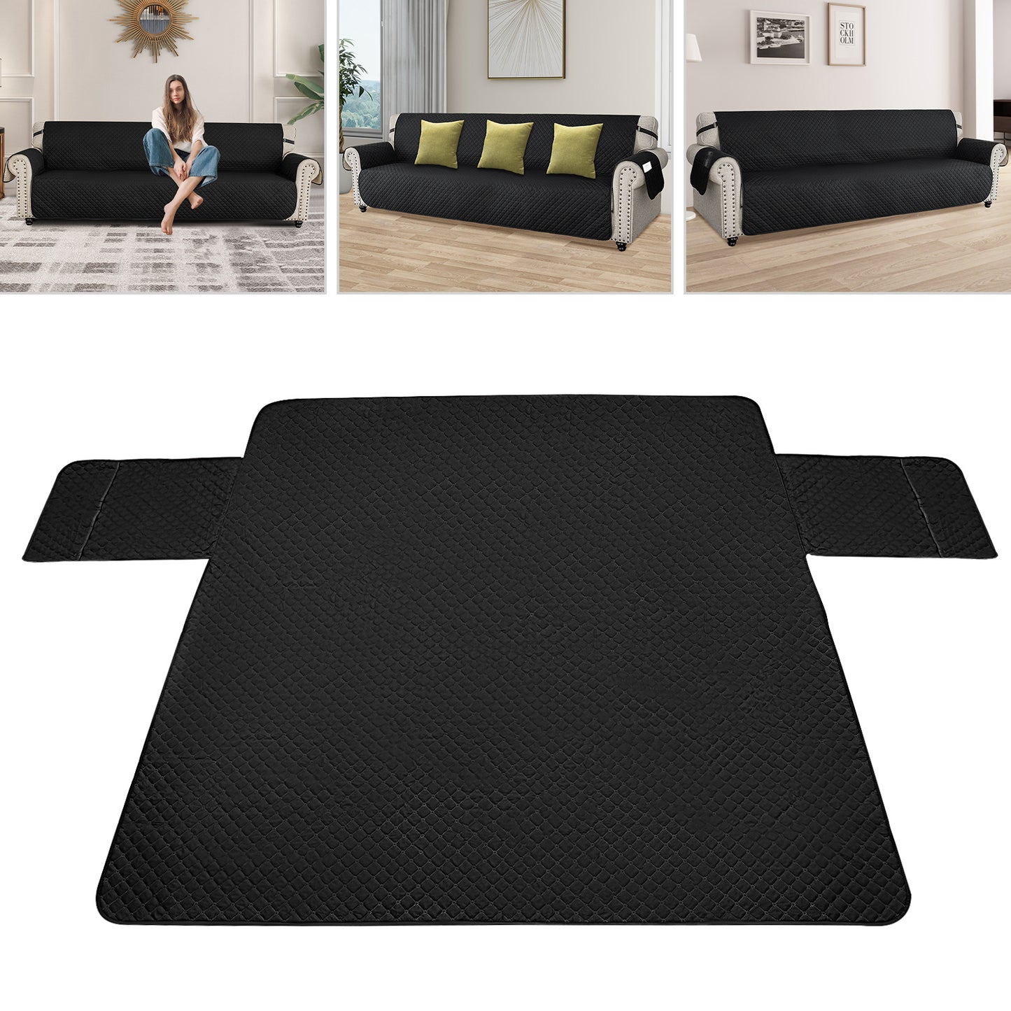 TOOL1SHOOO Luxury Sofa Cover 342.9x220.98 cm Suitable for all seasons Double-layer elastic breathable fabric Easy to clean Suitable for living rooms and home offices, black