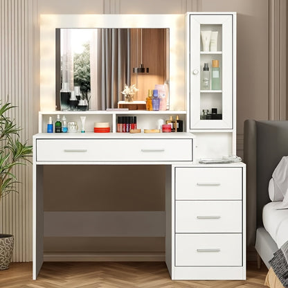 Bureau – Werkplek – Bureautafel – Computertafel – Meubel – Modern Design – 5 Lades & Spiegel – Glazen Blad 101x40x143 cm
