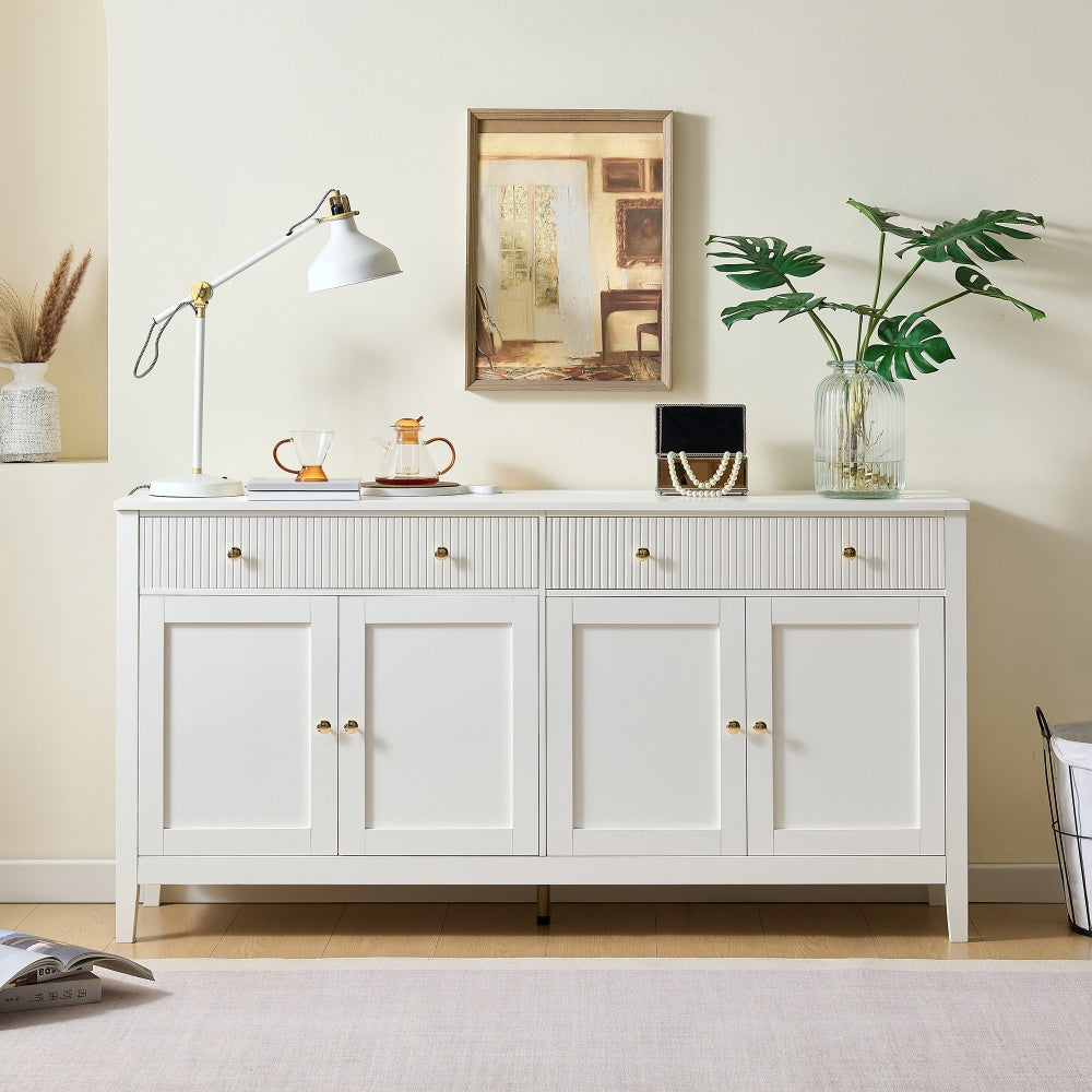Opbergkast Hal – Dressoir – Kast – Sideboard – Vitrinekast – Wit & Goud – 2 Lades & 4 Deuren – Veel Bergruimte