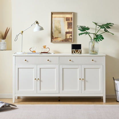 Opbergkast Hal – Dressoir – Kast – Sideboard – Vitrinekast – Wit & Goud – 2 Lades & 4 Deuren – Veel Bergruimte