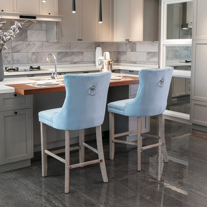 Barkrukken – Krukken – Barkruk Set – Barstoelen – Keukenstoelen – Lichtblauw – Zachte Gevoerde Zitting – Button-Tufted Rugleuning – Chrome Nagelrand – Duurzaam & Comfortabel