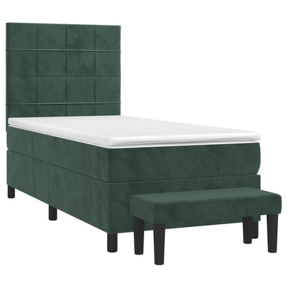 Boxspring – Bed – Slaapbank – Tweepersoonsbed – Eenpersoonsbed – Donkergroen Fluwelen Bekleding – Stevig Hardhouten Frame – 100x200 cm