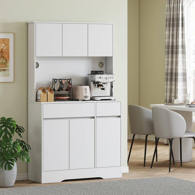 Keukenkast Wit – Keukenkastje – Keukenopberger – Kast Voor Keuken – Keukenkast Met Deuren – 6 Deuren & 2 Lades – Verstelbare Planken & Kabelbeheer