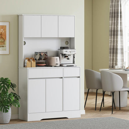 Keukenkast Wit – Keukenkastje – Keukenopberger – Kast Voor Keuken – Keukenkast Met Deuren – 6 Deuren & 2 Lades – Verstelbare Planken & Kabelbeheer