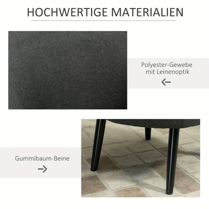 Lounge stoel – cocktailstoel – beklede stoel – bureaustoel – woonkamerstoel – modern design – linnen look – metalen frame – 71 x 65 x 75 cm – grijs