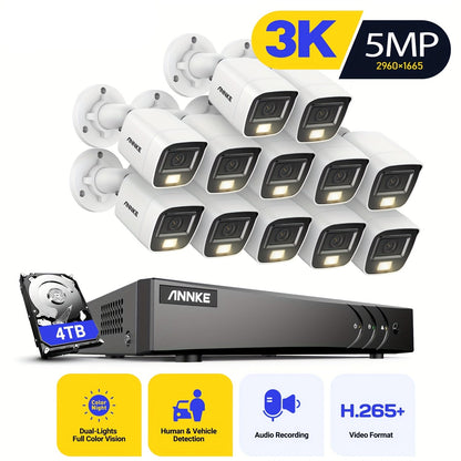 Beveiligingscamera – Camerabewaking – Inbraakbeveiliging – Bewakingscamera – Buitencamera – 12x 3K 5MP Bulletcamera’s – AI Bewegingsdetectie & Kleurennachtzicht