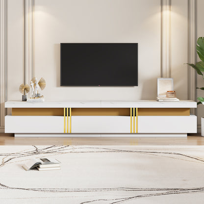 Lowboard TV-meubel – TV Meubel – TV Kast – TV Dressoir – Entertainment Center – Marmerlook – 200x40x42 cm – Geschikt Tot 90 Inch – 3 Lades – Kabelmanagement