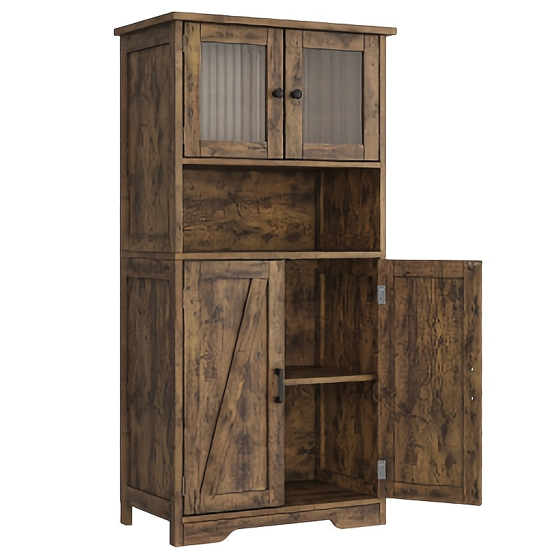170.18 cm High Bathroom Storage Cabinet Freestanding Bathroom Storage Cabinet with 4 Doors And Adjustable Shelves for Living Room, Dining Room, Entryway, Home Organization, Entryway Organizer, Spacesaving Furniture, Sleek Cab