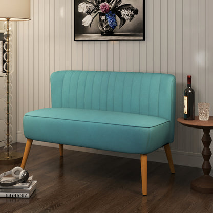 2-zitsbank – Tweezitsbank – Sofa – Zitbank – Linnen Bank – Retro Design – Houten Poten – 117x56,5x77 cm – Groen
