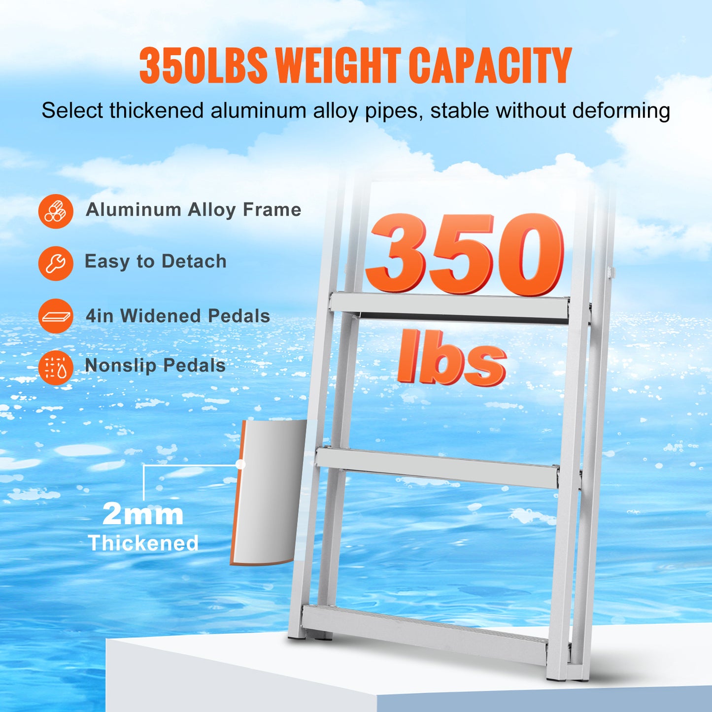 Steigerladder – Steigertrap – Bootladder – Dockladder – Aluminium Ladder – Verstelbare Hoogte 170-200 cm – 5 Antislip Treden