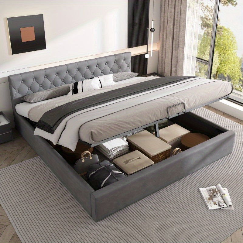 Samtpolsterbett – Tweepersoonsbed – Bed – Slaapbed – Boxspring – 180x200 cm – Gestoffeerd Met Hydraulische Opbergruimte