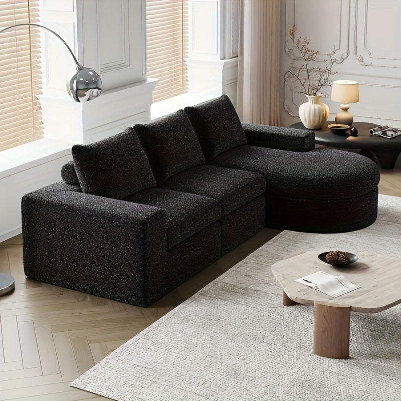 Hoekbank – Hoeksalon – L-bank – Modulair – Slaapbank – Zwart – Chaise Lounge – Zachte Katoenvulling – Zonder Hout