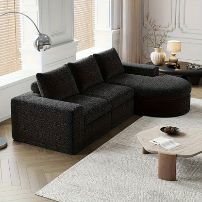 Hoekbank – Hoeksalon – L-bank – Modulair – Slaapbank – Zwart – Chaise Lounge – Zachte Katoenvulling – Zonder Hout