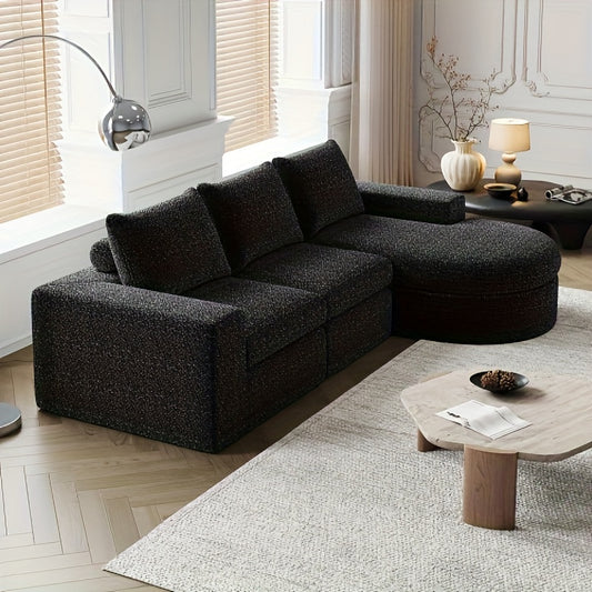 Hoekbank – Hoeksalon – L-bank – Modulair – Slaapbank – Zwart – Chaise Lounge – Zachte Katoenvulling – Zonder Hout