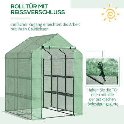 Kweekkas – Broeikas – Tuinkas – Plantenkas – Mini Kas – Loop-in Design – 8 Planken – Gepoedercoat Stalen Frame – Waterdichte UV-bestendige PE Hoes – Groen