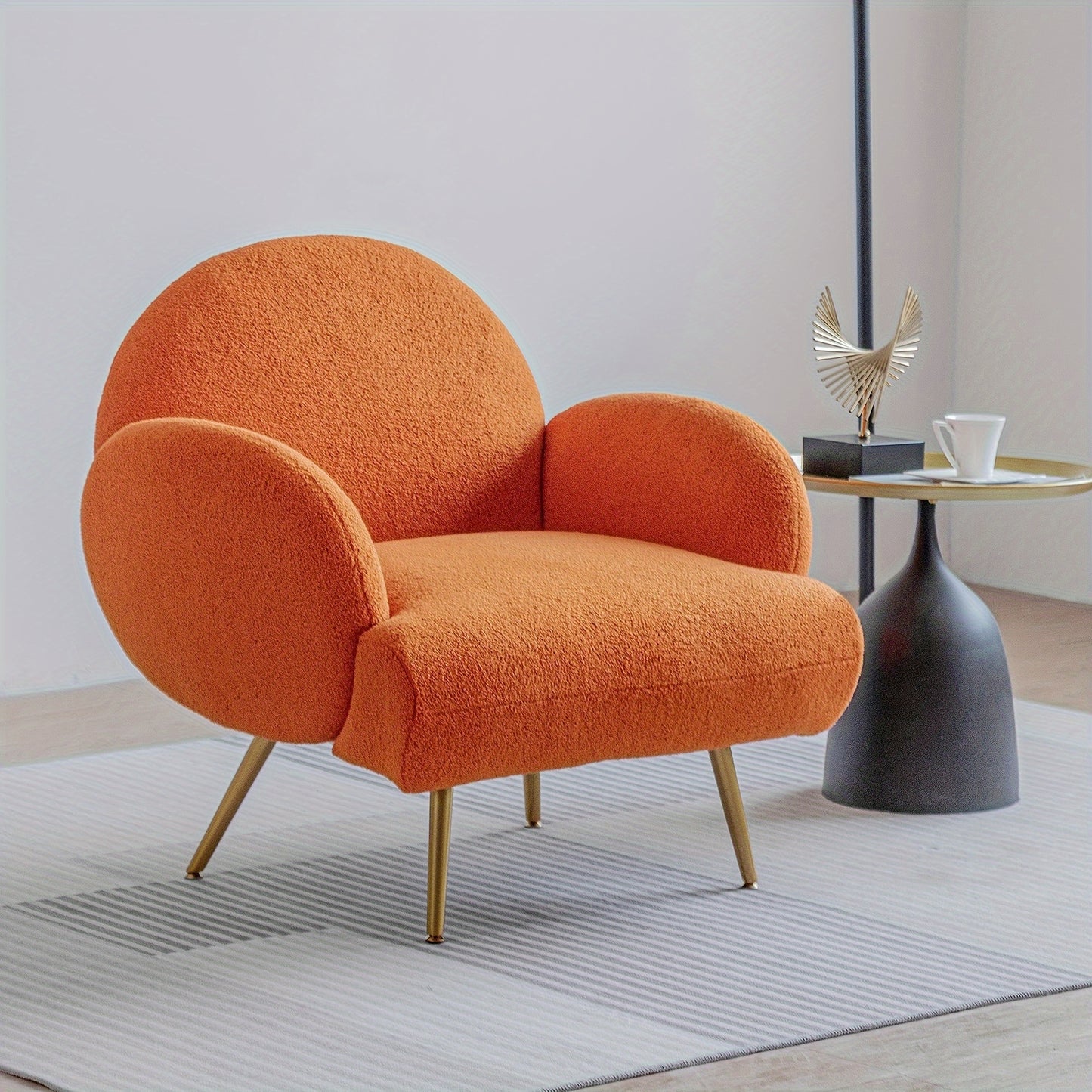 Fauteuil – Accentstoel – Lounge Stoel – Zitzak – Oorfauteuil – Teddy Stof – Met Armleuningen – Metaal Frame – Comfortabele Schuimvulling – Geschikt Voor Harde Vloeren