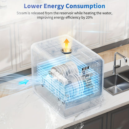 Mini Vaatwasser – Tafelmodel Vaatwasser – Kleine Vaatwasser – Compacte Vaatwasser – Mini Dishwasher – Ingebouwd 5L Waterreservoir – 7+2 Wasprogramma’s & 24-Uurs Uitgestelde Start