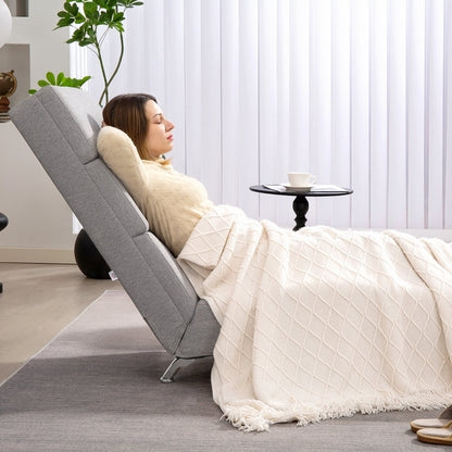Fauteuil – Relaxstoel – Loungestoel – Armstoel – Chaiselongue – Linnenlook Bekleding – Stalen Poten – Comfortabele Zitting – Lichtgrijs