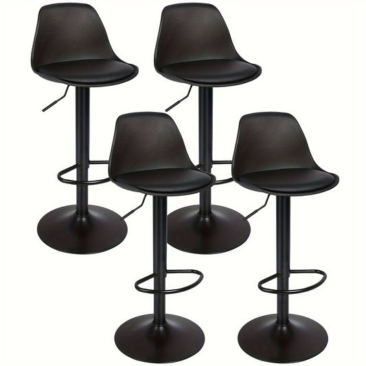 Barstoel – Barkruk – Barstoel Kruk – Keukenstoel – Barkrukken Set Van 4 – Verstelbaar 55-75 cm – Wit Kunstleer Met Metalen Frame – Rugleuning – Ovale Zitting