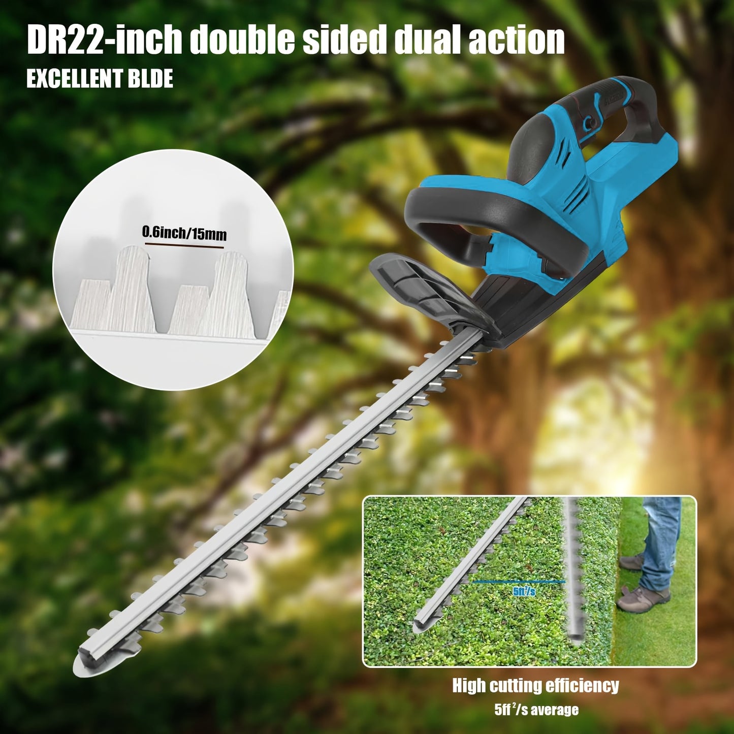 Accu Heggenschaar – Elektrische Heggenschaar – Snoerloos Tuingereedschap – Dubbele Messen – 22-Inch Zaagblad – Tot 3/5 Inch Takdikte – Compatibel Met 18V Batterijen