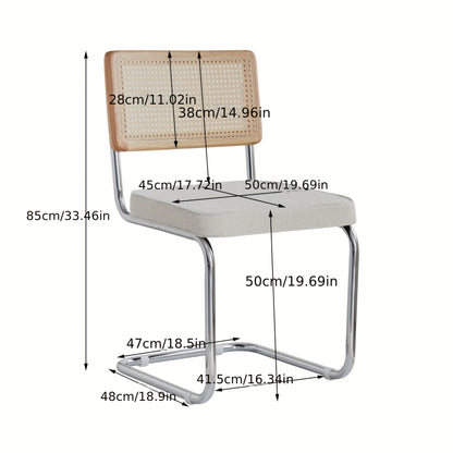 Eetkamerstoelen – Stoelen – Dining Chairs – Keukenstoelen – Zitmeubels – Wit Fluweel – Chroom Metalen Poten – Comfortabele Zitting – Handgeweven Rotan Rugleuning