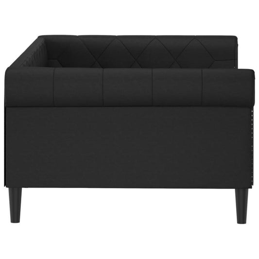 Slaapbank – Bedbank – Sofa Bed – Slaapstoel – Opklapbare Bank – Zwart Met Wit Kussen – Hardhouten Frame – Kunstleren Bekleding