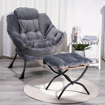 Loungestoel – Relaxstoel – Fauteuil – Zitstoel – Ottoman – Zwarte Metalen Frame – Comfortabele Polyester Bekleding