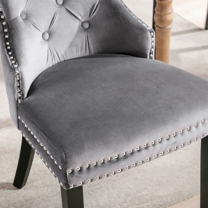 Eetkamerstoelen – Stoel – Keukenstoel – Dining Chair – Zitmeubel – Vintage Grijs Gestoffeerd – Knopenrug & Spijkerbeslag – Veerkrachtige Donsvulling & Stevige Metalen Poten