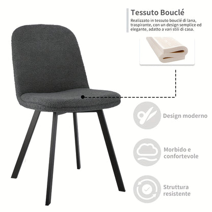 Eetkamerstoel – Stoel – Zitstoel – Kuipstoel – Teddy Fleece Stoel – Set van 2 – Zachte Teddy Fleece Bekleding – Stevig Metalen Frame