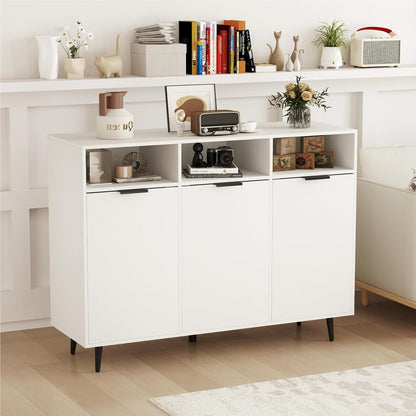 Houten Sideboard – Dressoir – Keukenkast – Opbergkast – Buffetkast – 5 Verstelbare Planken – Wit 120x40x90 cm