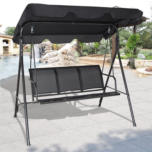 Tuinschommel – Schommelbank – Tuinbank – Lounge Schommel – Buitenschommel – 3-Persoons – Stalen Frame – UV-Beschermde Zonnekap