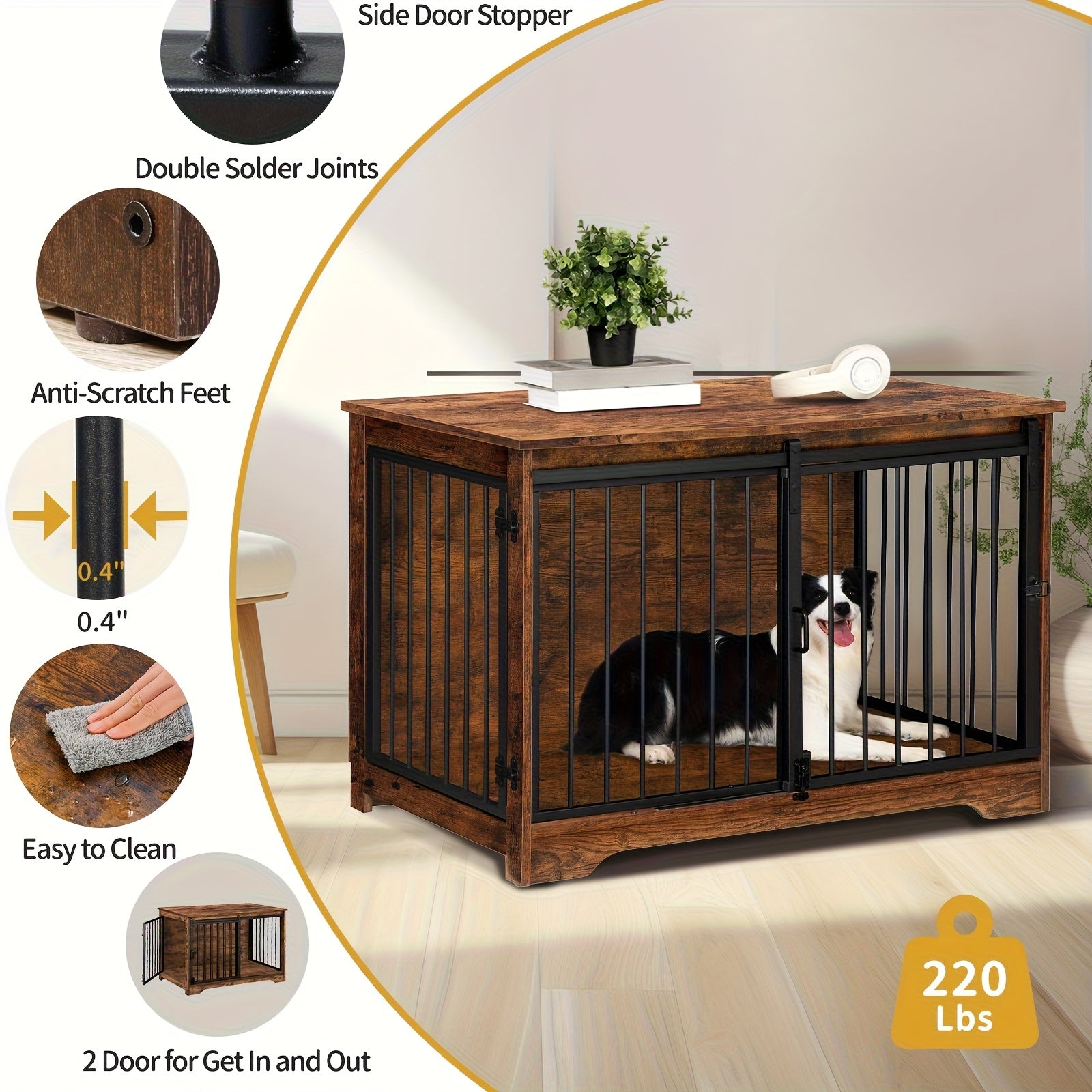 Furniture for Dog Crates, 100Cm Indoor Dog Kennel with Sliding And Double Doors, Contemporary Wooden Design, Appropriate for Small, Medium, And Large Dogs. - QUORE