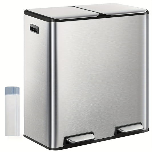 Prullenbak – Afvalbak – Afvalemmer – Pedaalemmer – Vuilnisbak – 2 Compartimenten 60L – Roestvrij Staal – Softclose Deksel