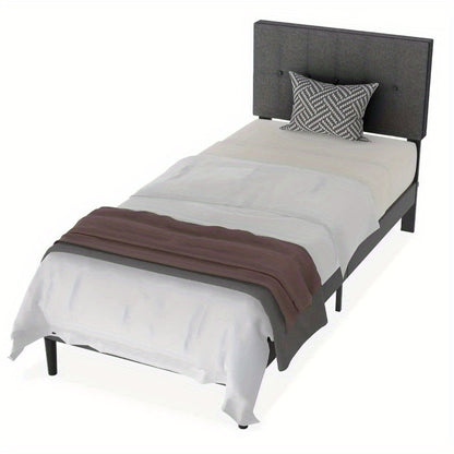 Bedframe Metaal – Stalen Bedframe – Bedombouw – Eenpersoonsbed – Slaapkamerbed – Kunstleren Hoofdbord – 140x200 cm – Stevig Metalen Frame – Lattenbodem Voor Ondersteuning