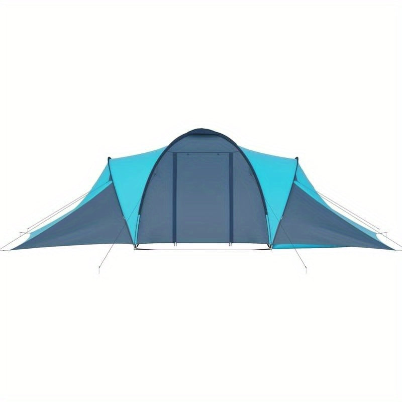 6-Persoons Campingtent – Bivak Tent – Kampeertent – Outdoor Tent – Backpack Tent – Lichtgewicht PVC – Hexagonaal Design – Blauw-Wit Gestreepte Binnenkant – Duurzaam Met Stabiele Stokken