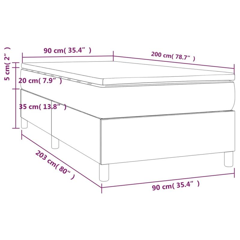 Boxspringbed – Bed – Slaapbank – Ledikant – Bedframe – Zwart Kunstleer – Inclusief Matras 90x200 cm – Laag Profiel & Metalen Frame