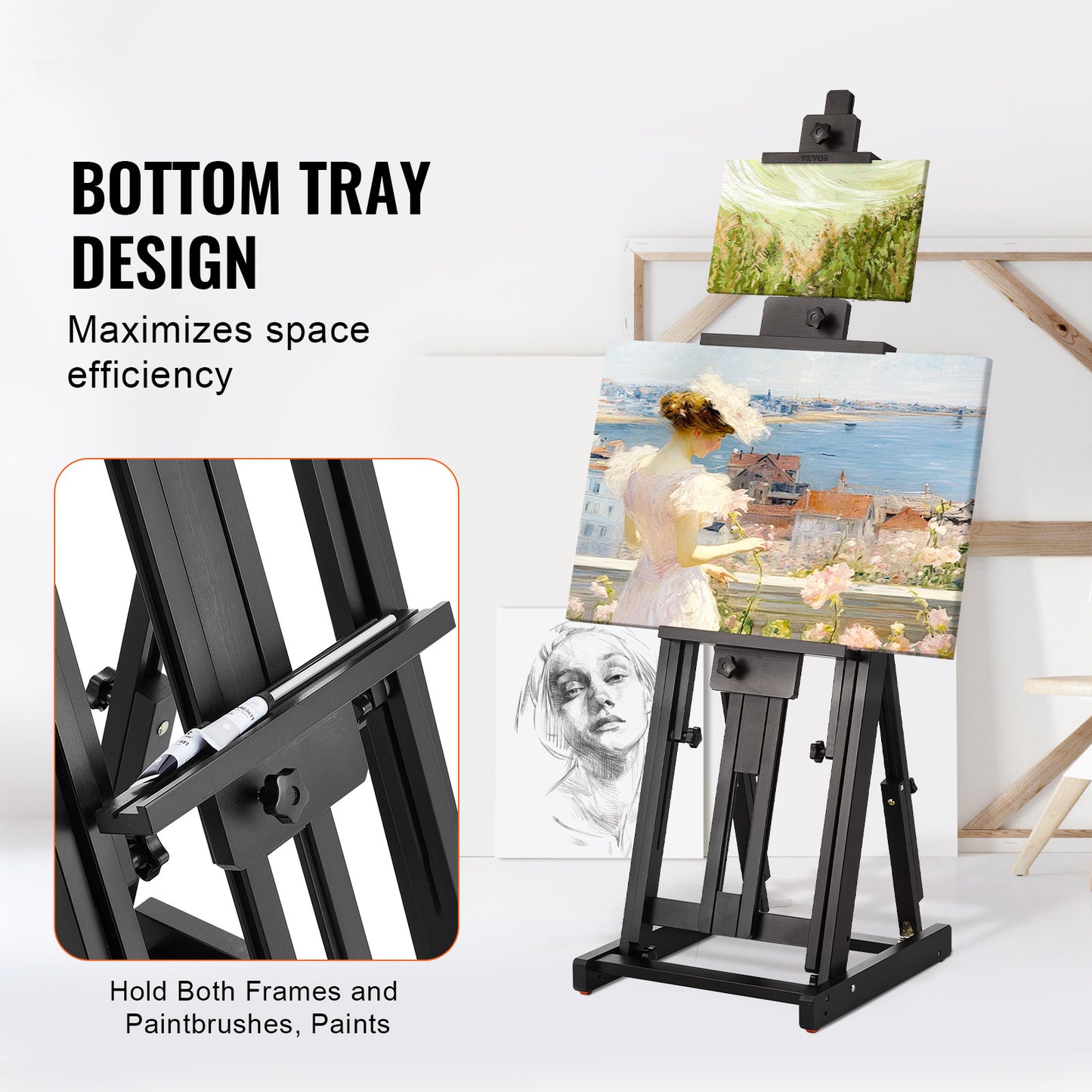 Schildersbok – Schildersezel – Kunstenaars Ezels – H-frame Ezels – Beukenhouten Ezels – Verstelbare Canvashouder – Geschikt Tot 196 cm Hoogte