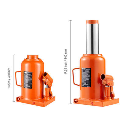 Hydraulische Krik – Flessenkrik – Autokrik – Hefkussen – Wagenkrik – 50 Ton Hefvermogen – Verstelbare Hefhoogte 28-44 cm – Oranje
