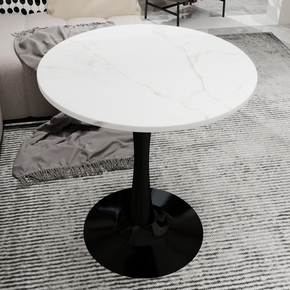Modern Round Marble Top Coffee Table with White Base - Marble & Metal Dining Table Suitable for 2-4 People, Easy Assembly, Space-Saving Design for Small Apartments,, Office - Durable Contemporary Furniture