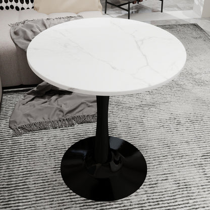 Modern Round Marble Top Coffee Table with White Base - Marble & Metal Dining Table Suitable for 2-4 People, Easy Assembly, Space-Saving Design for Small Apartments,, Office - Durable Contemporary Furniture