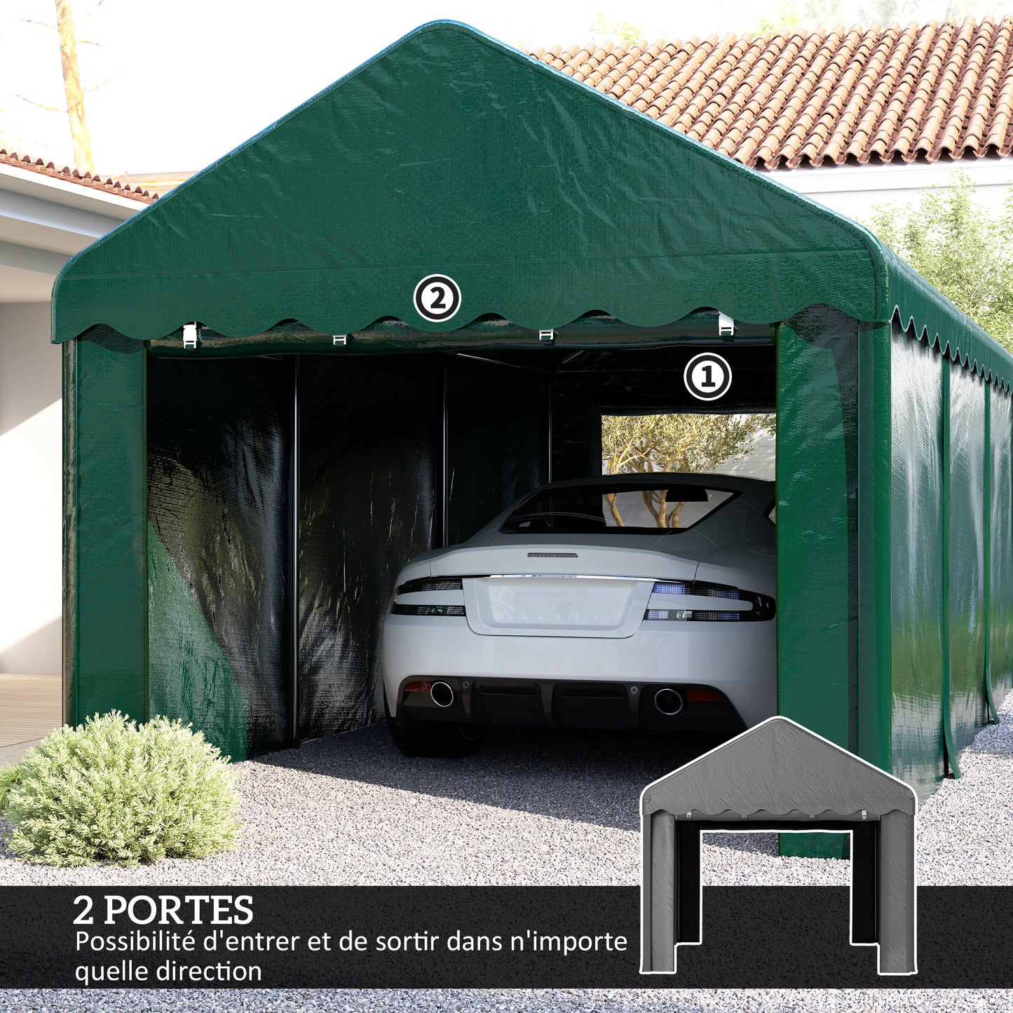 Carport – Garage Tent – Overkapping – Voertuig Shelter – Carport Tent – 3x6 Meter – Waterdicht PE 200g/m² – UV-Bestendig – Groen – 2 Oprolbare Deuren