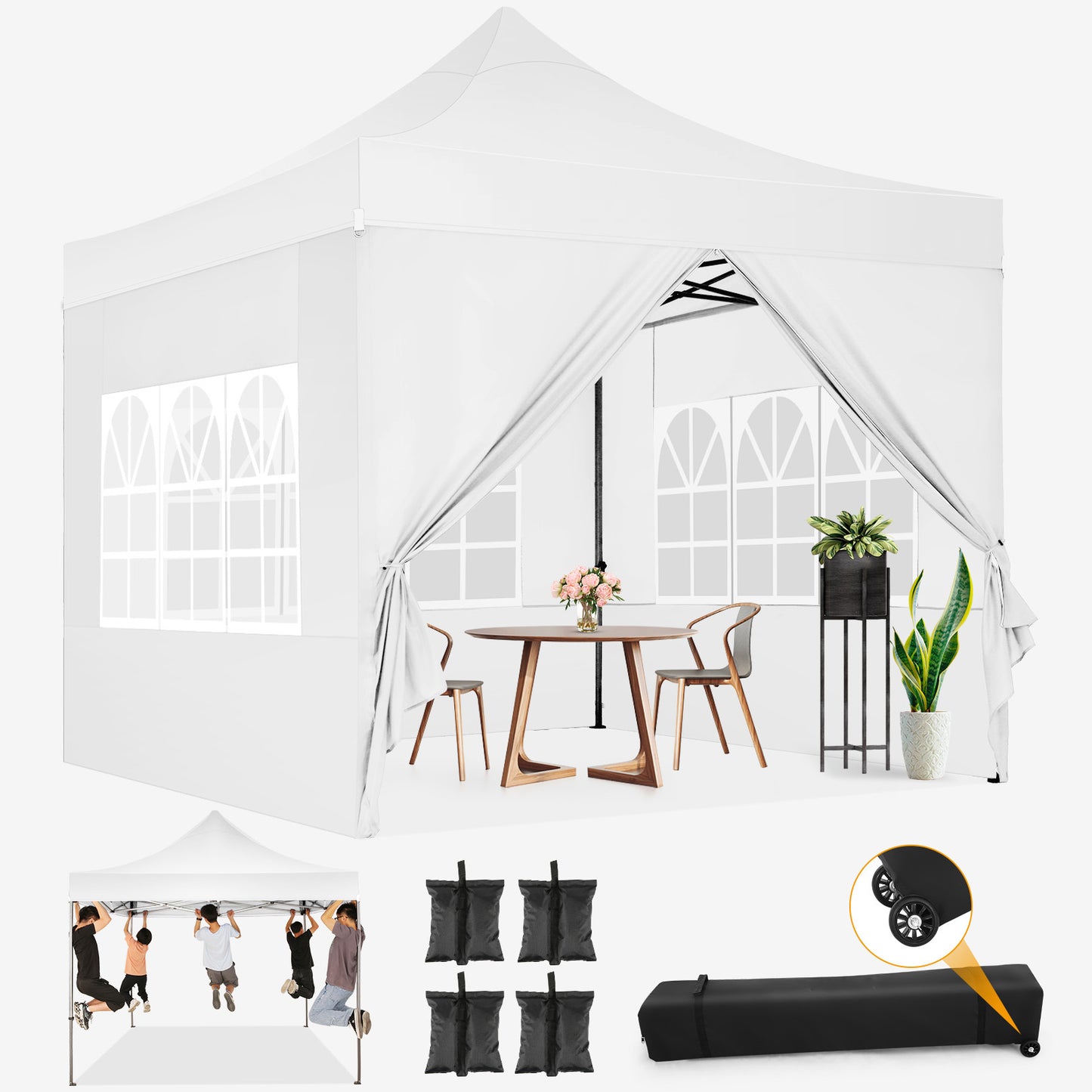 Pop-up Partytent – Klap Tent – Vouwtent – Markt Tent – Evenemententent – 3,05×3,05 Meter – 4 Afsluitbare Zijwanden – Verstelbare Hoogte