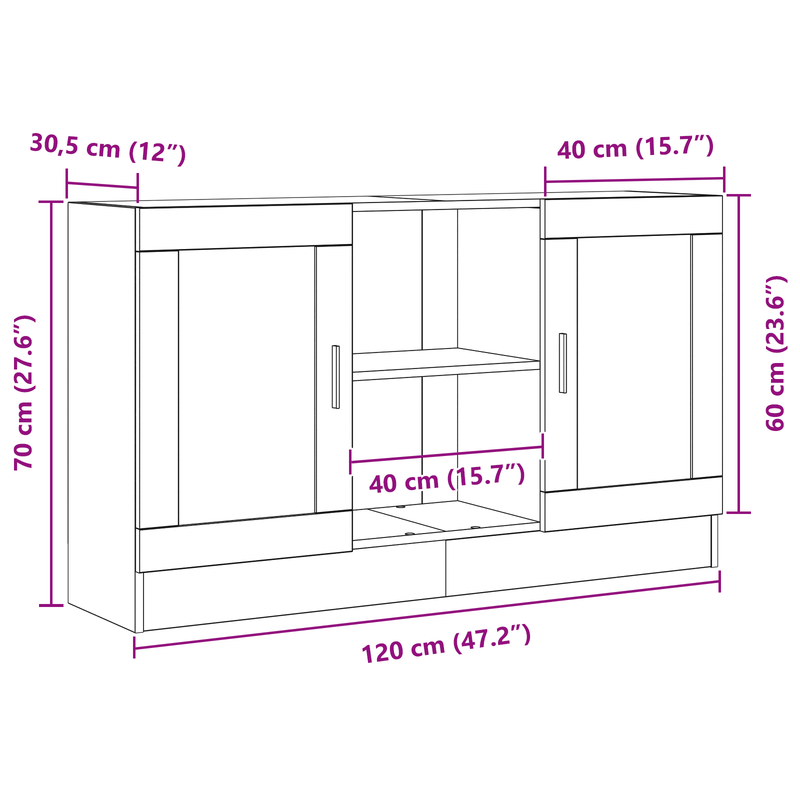 Sideboard Black Oaken 120x30.5x70cm Gemaakt van Engineered Wood Removable storage practical