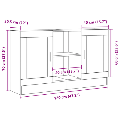 Sideboard Black Oaken 120x30.5x70cm Gemaakt van Engineered Wood Removable storage practical
