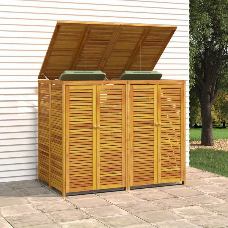 Prullenbak – Afvalbak – Vuilnisbak – Afvalcontainer – Afvalemmer – Dubbele Afdekking – Massief Acaciahout – Weerbestendig – Compact Design 140x89x117cm – Geen Elektriciteit