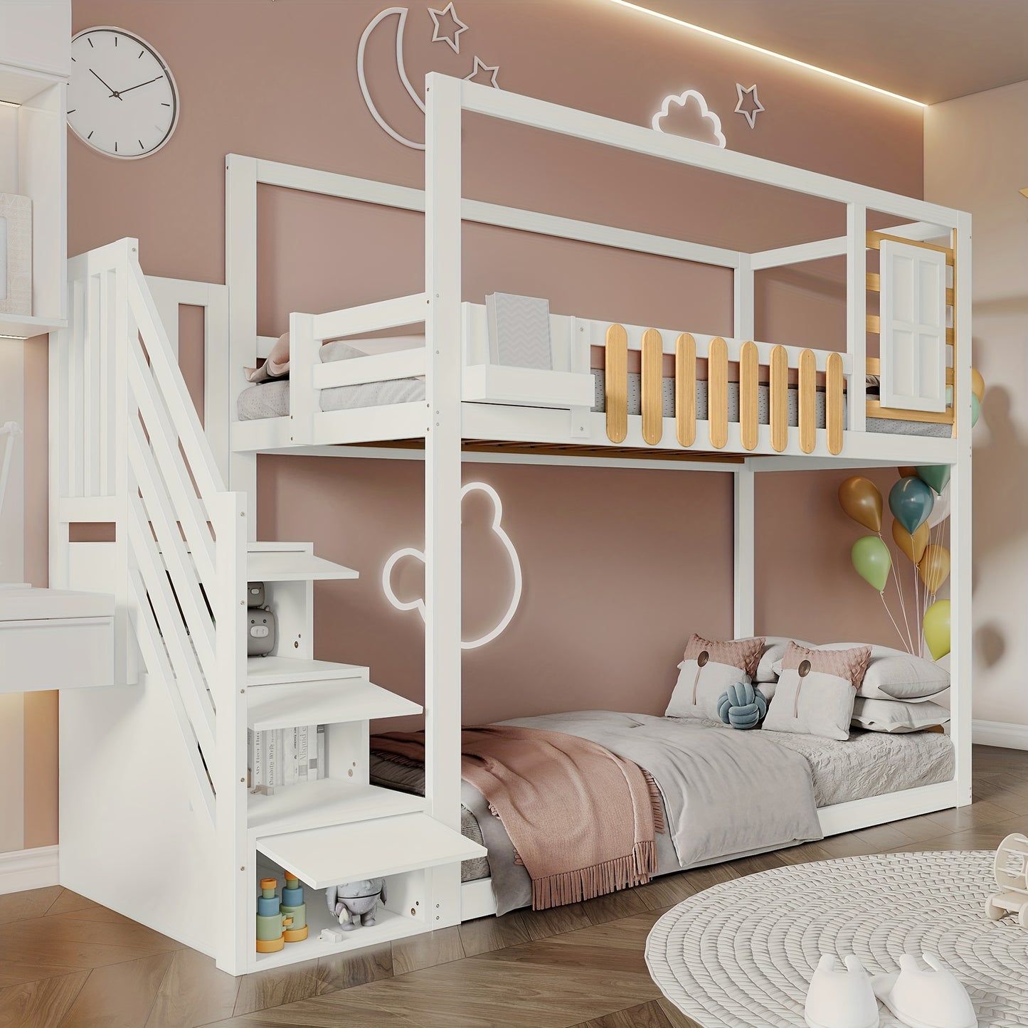 Hoogslaper – Kinderbed – Zolderbed – Stapelbed – Eenpersoonsbed – Met Bureau En Opbergruimte – Ruimtebesparend 90x200 cm – Wit