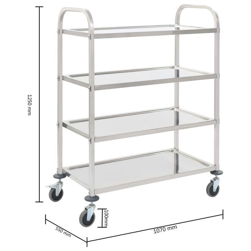 Serveerwagen – Keukenwagen – Servertrolley – Opbergwagen – Trolley – RVS – 4 Laags – Met Wieltjes – Duurzaam Metaal – 107x55x125 cm